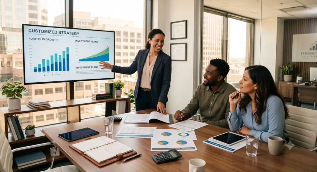 A financial advisor presents strategy to a couple-Financial Needs Analysis 3