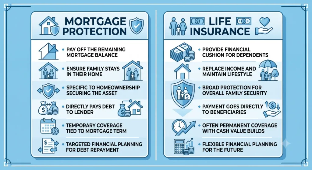An infographic compares mortgage and life insurance- Mortgage Protection 3
