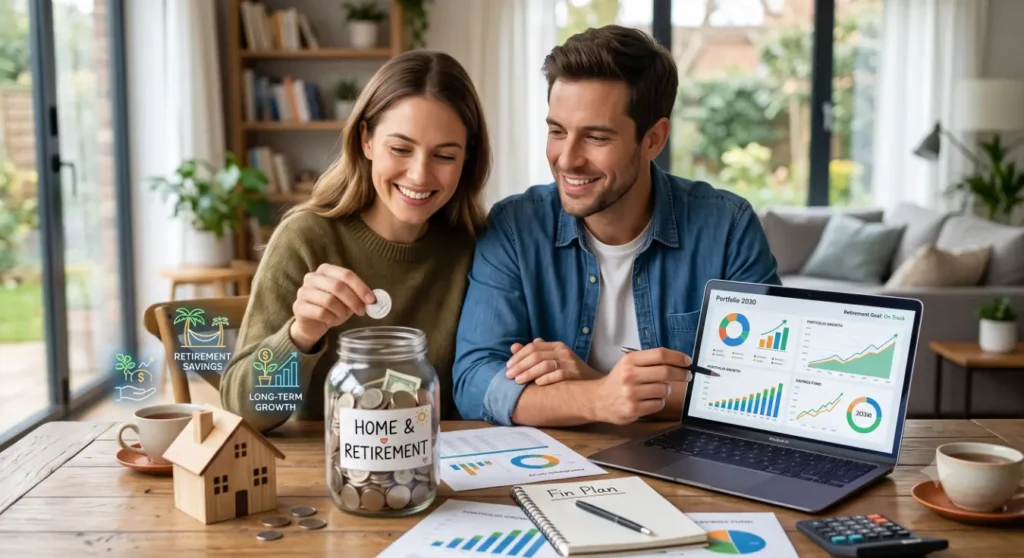 Couple saving for home & retirement, analyzing growth-Financial Education 2