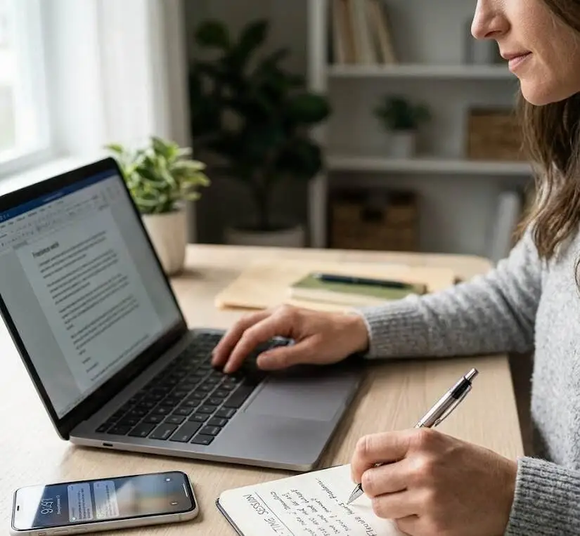 Close-up of person taking notes beside laptop and calculator - Part time income-2